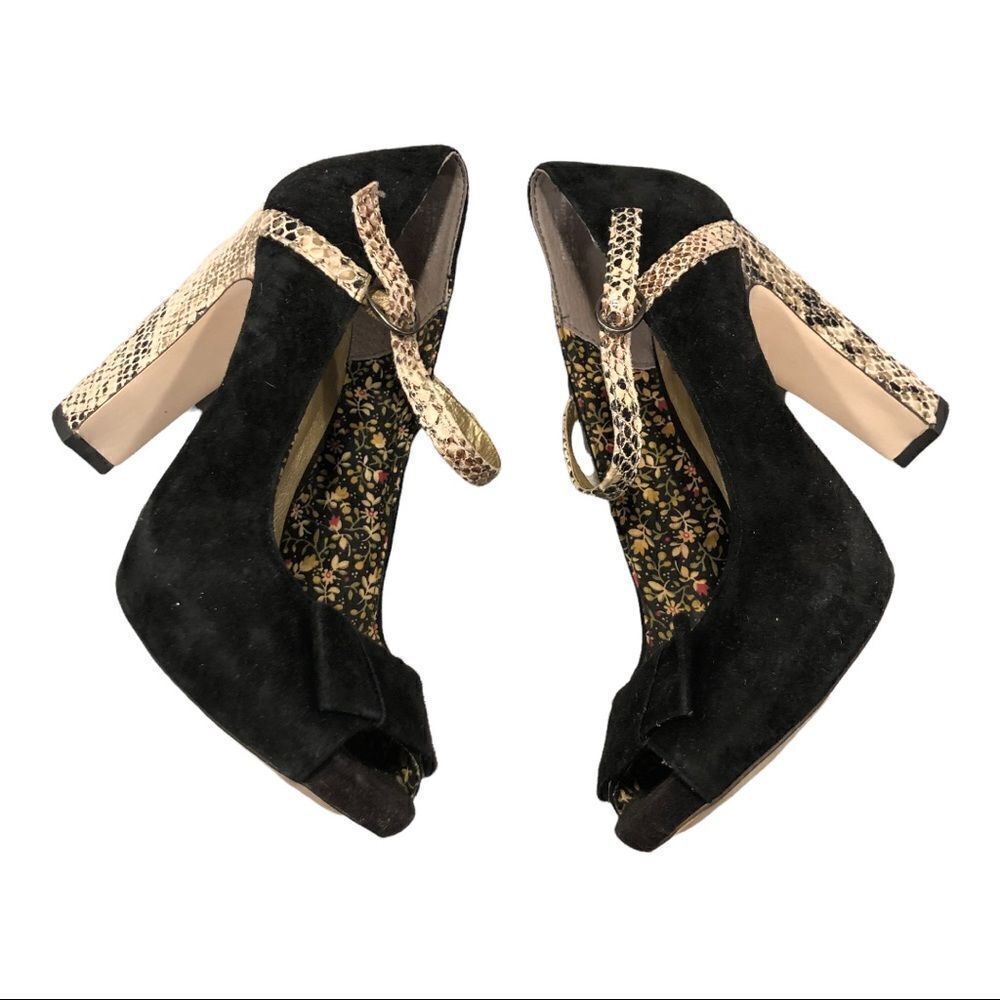 SEYCHELLES BLACK SUEDE & Snakeskin Heels 8 - Picture 2 of 7